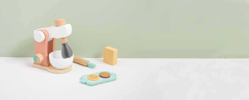 Toky jouet en bois mélangeur de cuisine avec accessoires 7 pièces